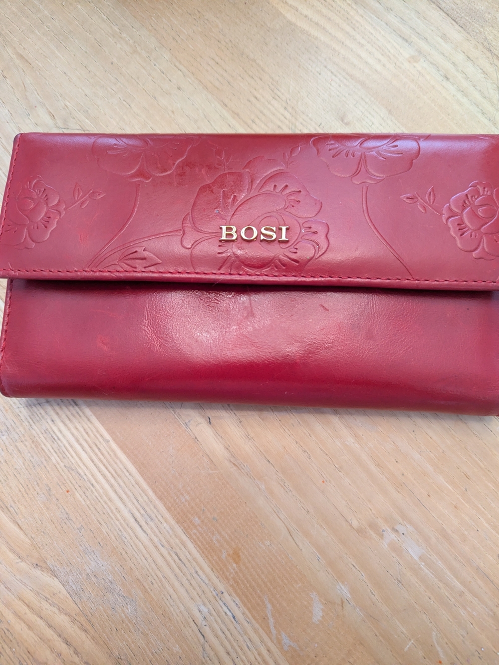 Red Floral Embossed Women's Wallet